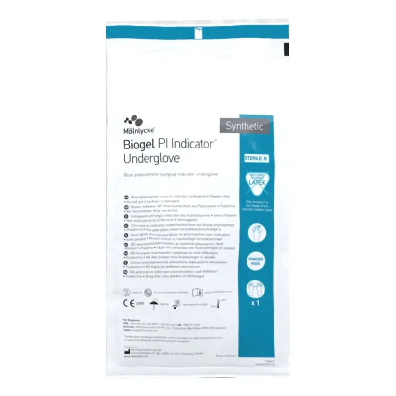 Biogel PI Indicator Underglove Surgical Underglove Size 7.5 Sterile Polyisoprene Standard Cuff Length Smooth Blue Chemo Tested (689034_BX) 50/BX