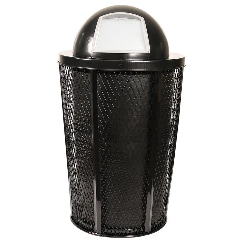 Black Expanded Metal Dome-Top Outdoor Waste Bin with Liner (5196) Each