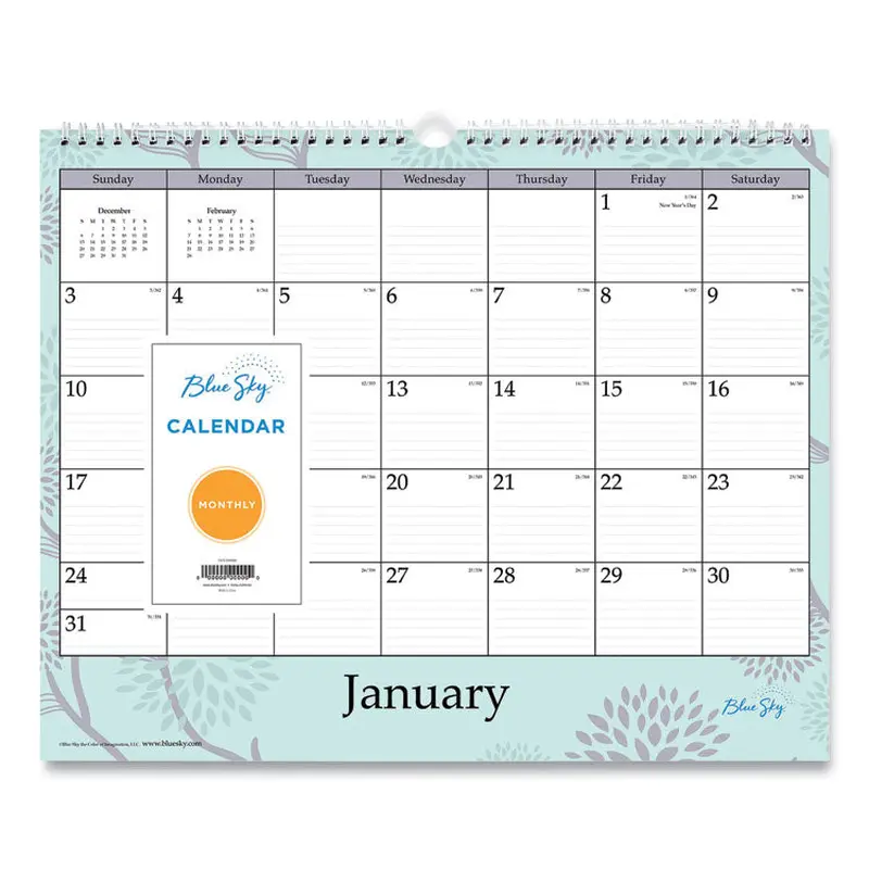 Blue Sky Rue Du Flore Wall Calendar, Floral Artwork, 12 x 15, White/Jade/Lavender Sheets, 12-Month (Jan to Dec): 2025 (BLS101611) Each