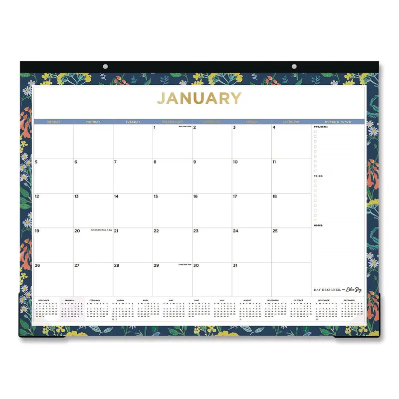 Blue Sky Meadow Blue Desk Pad Calendar, Floral Artwork, 22 x 17, White/Multicolor Sheet, Black Headband, 12-Month (Jan to Dec): 2025 (BLS14868925) Each