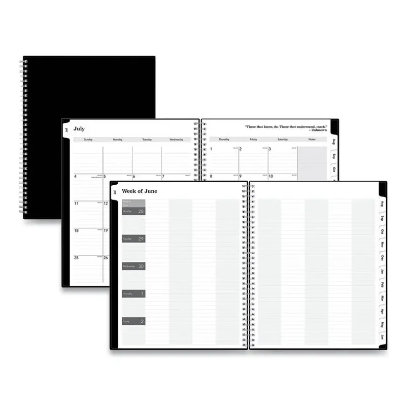 Blue Sky Teacher's Solid Black Weekly/Monthly Lesson Planner, 9 Classes, 11 x 8.5 Sheets, 12-Month (July to June), 2025 to 2026 (BLS134433) Each