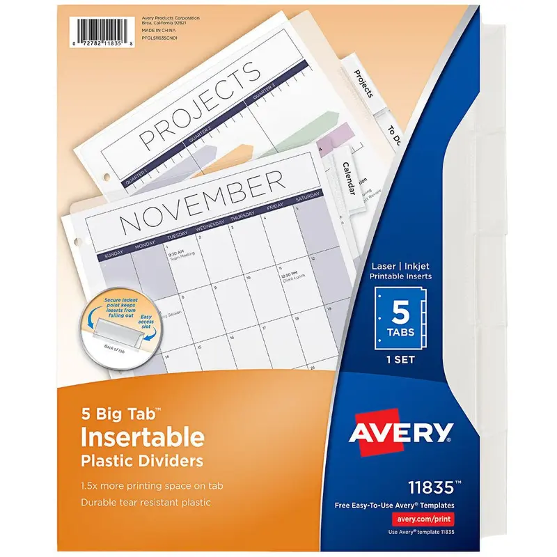 BIG TAB INSERTABLE PLASTIC DIVIDER CLEAR 5 TAB