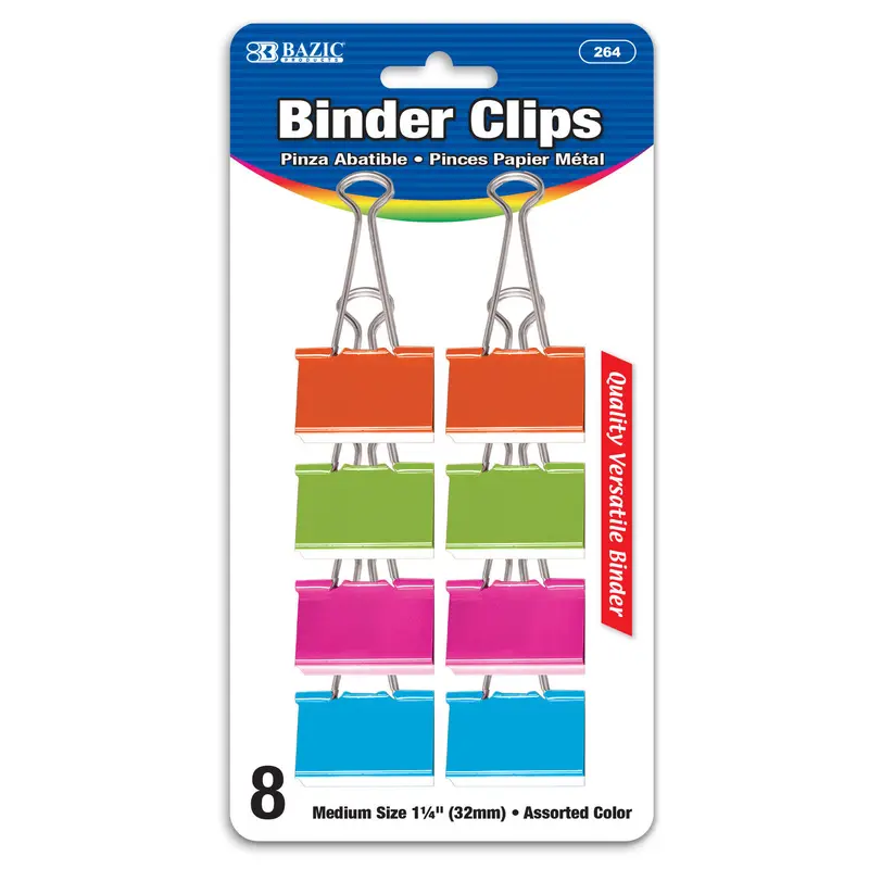 BINDER CLIPS MEDIUM 1-1/4" ASSORTED COLOR PQ.8