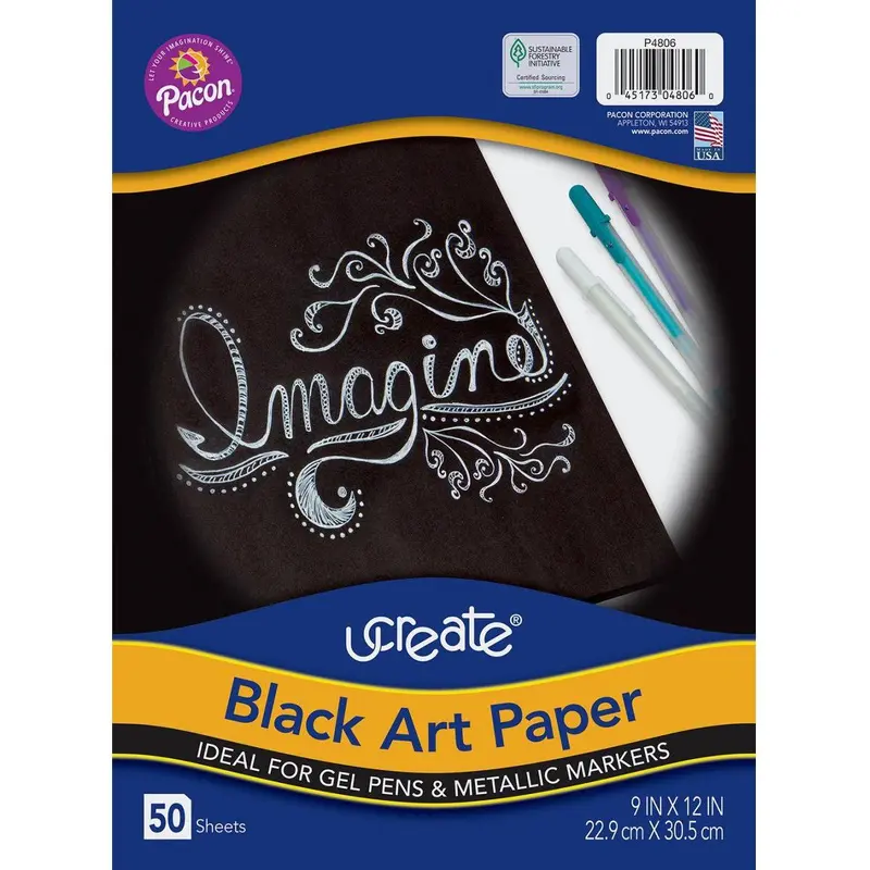 BLACK DRAWING PAPER 9" X 12" 50 SHEETS