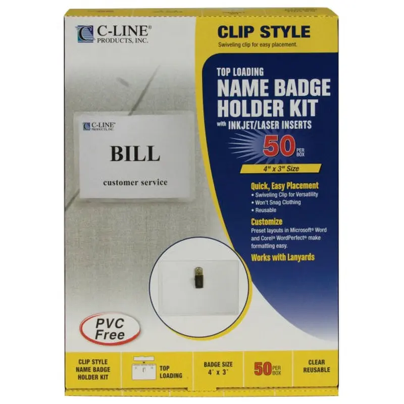 Clip Style Badge Holders, Sealed with inserts, 4 x 3, 50/BX