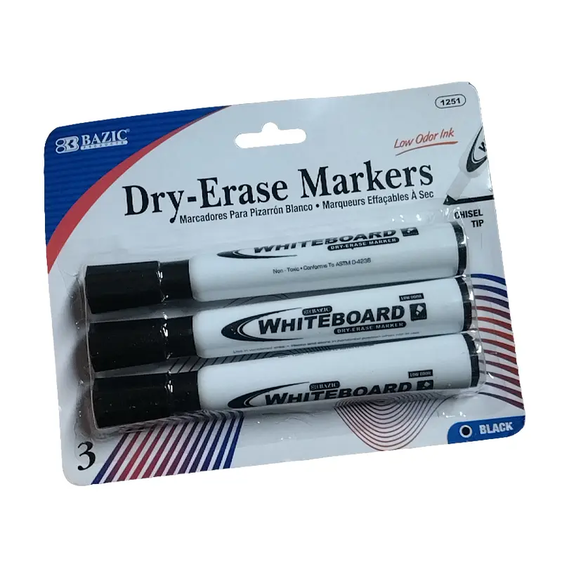 DRY ERASE MARKER BLACK CHISEL 3PK