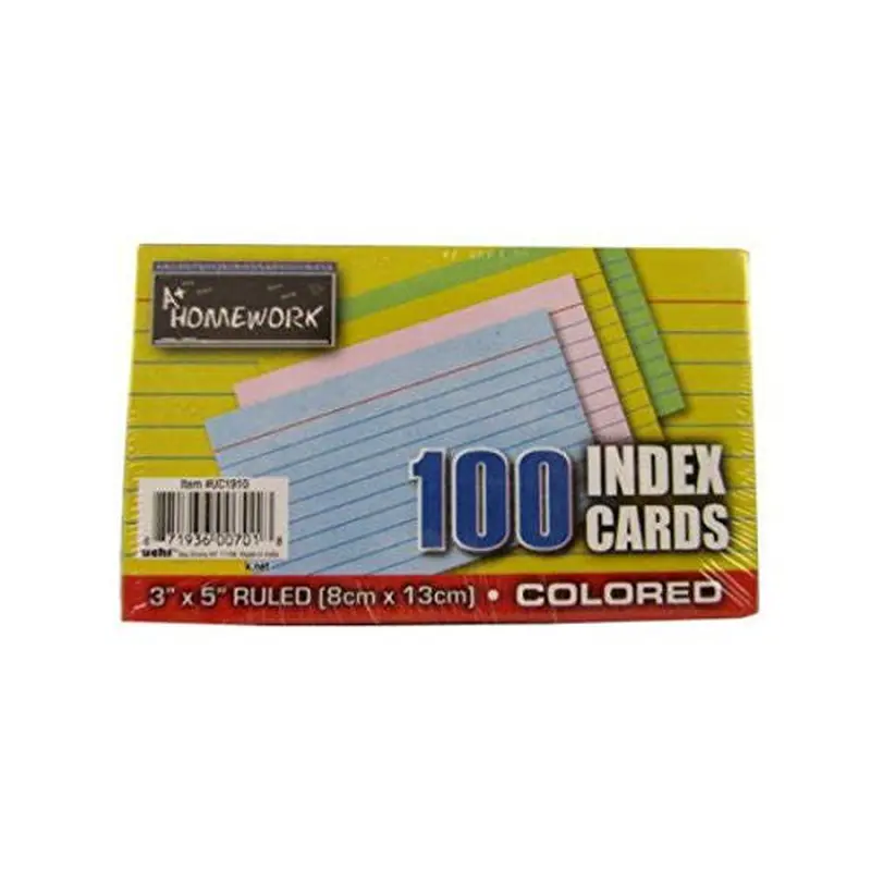 INDEX CARD RULED COLORED 3" X 5" PQ.100