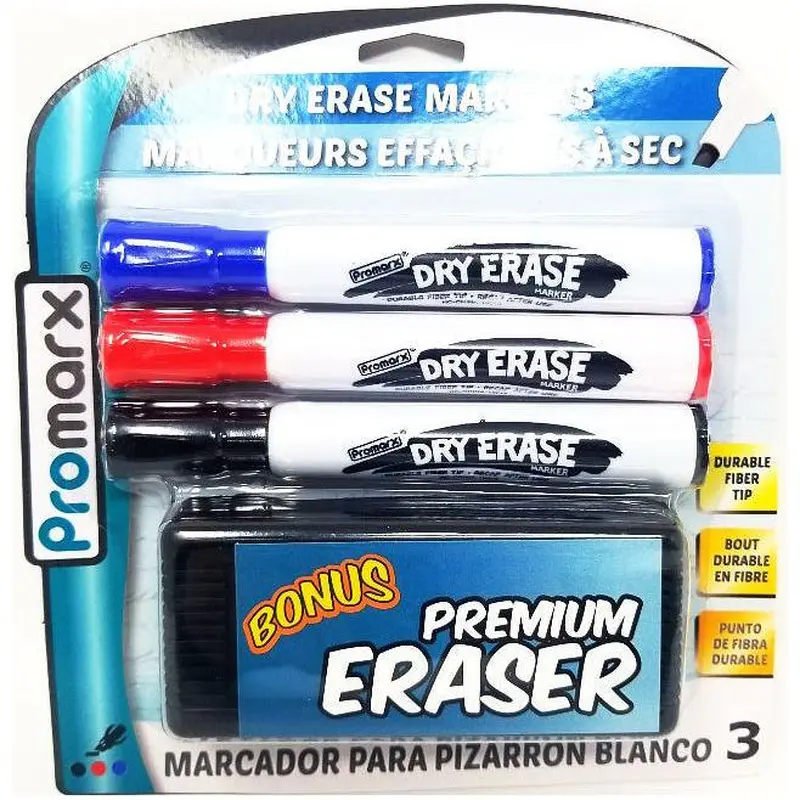 JUMBO DRY ERASE MARKER BONUS ERASER SET CHISEL TIP
