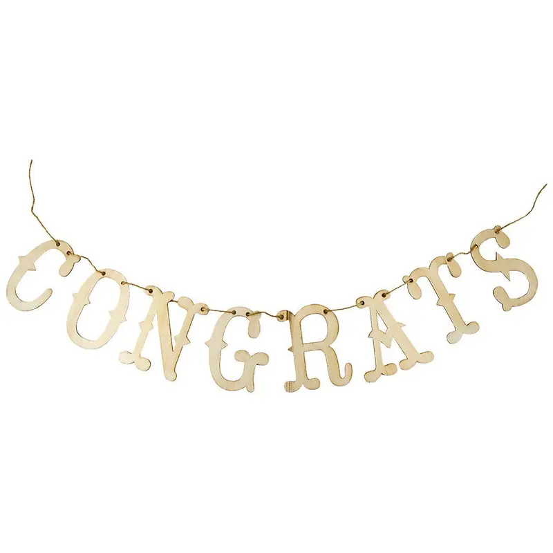 LASER-CUT WOODEN BANNER CONGRATS 4.5''X27''