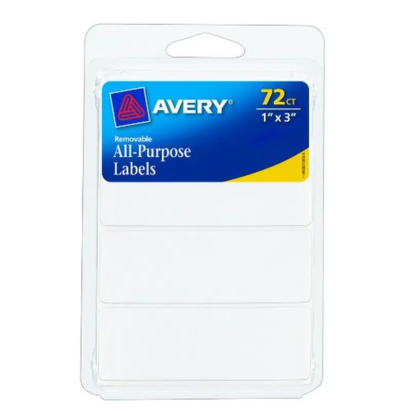 REMOVABLE LABELS WHITE 1" X 3" PQ.72