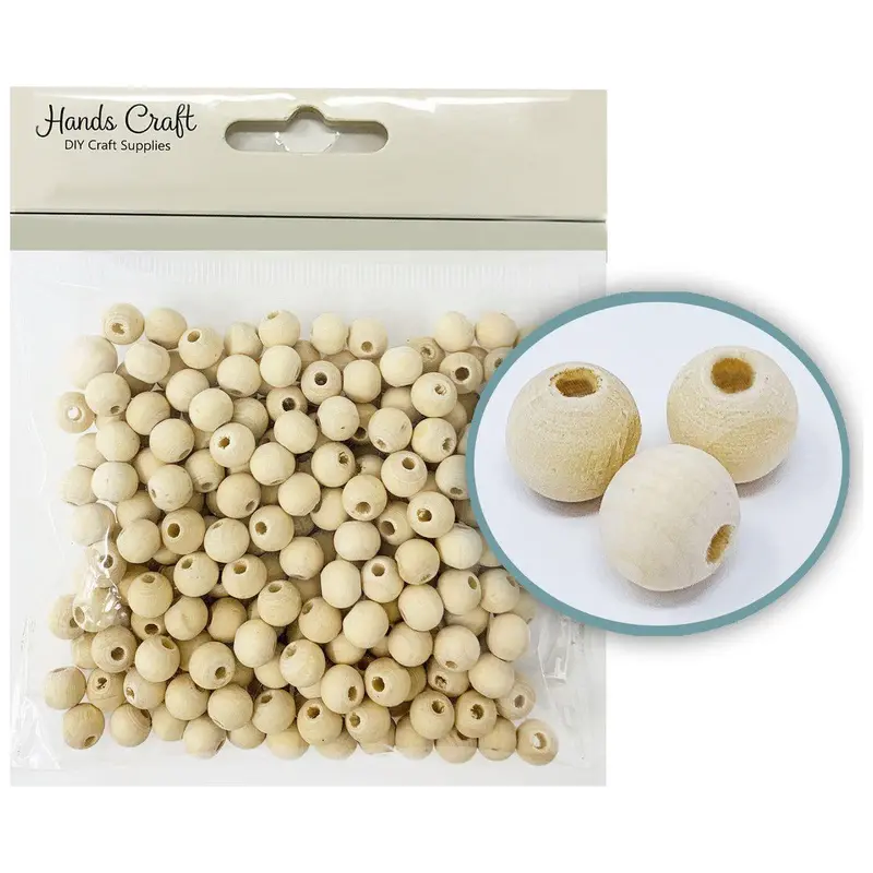 WOODENT BEADS ROUND 8MM 40 GMS