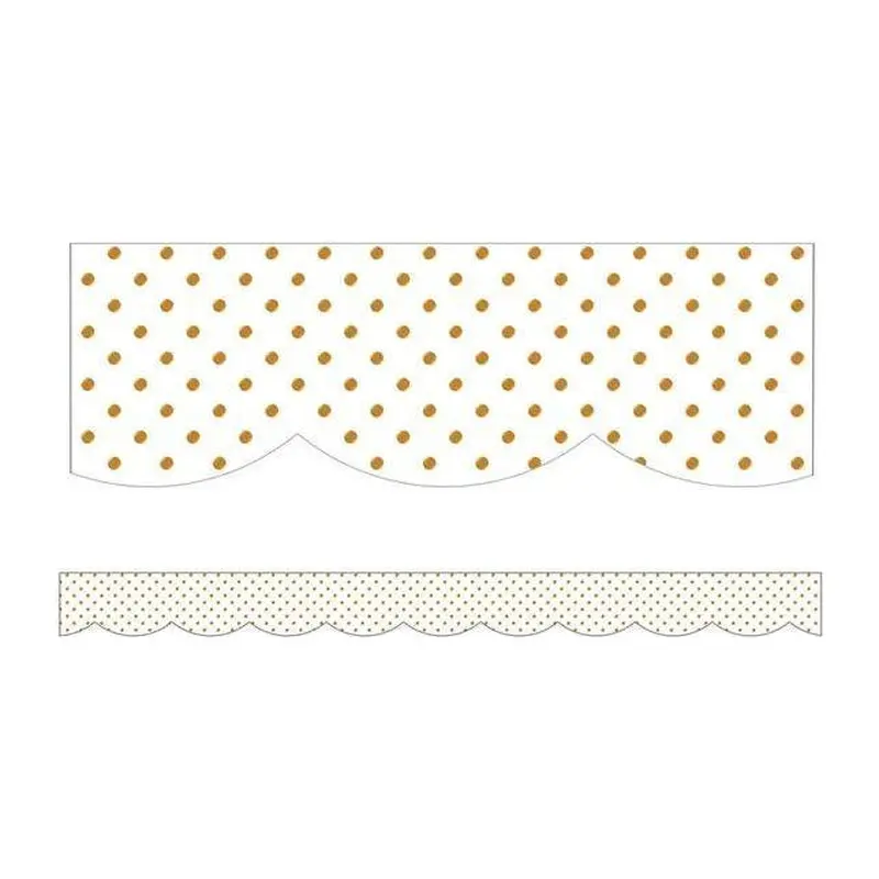 WHITE WITH GOLD DOTS SCALLOPED BORDER