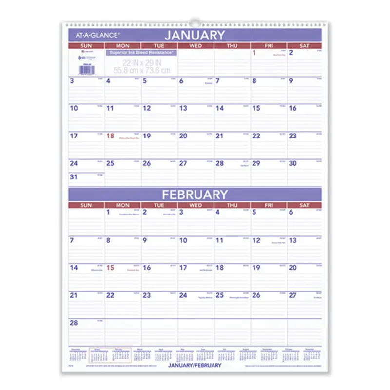 CALENDAR,WALL,2 MO/PAGE