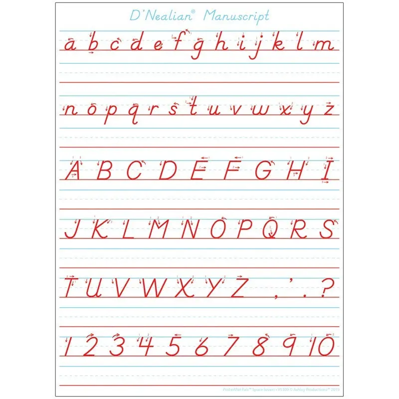 Ashley Smart Poly Single Sided Postermat Pals D'nealian Manuscript Handwriting, 13" X 9.5" (ASH95309)