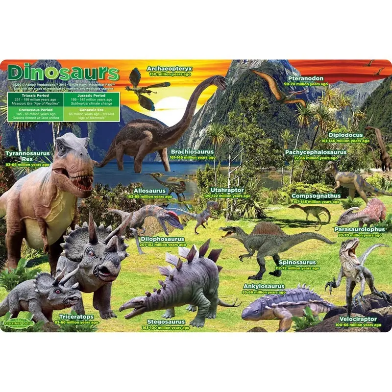 Ashley Smart Poly Single Sided Postermat Pals, Dinosaurs, 12" X 17.25" (ASH95200)