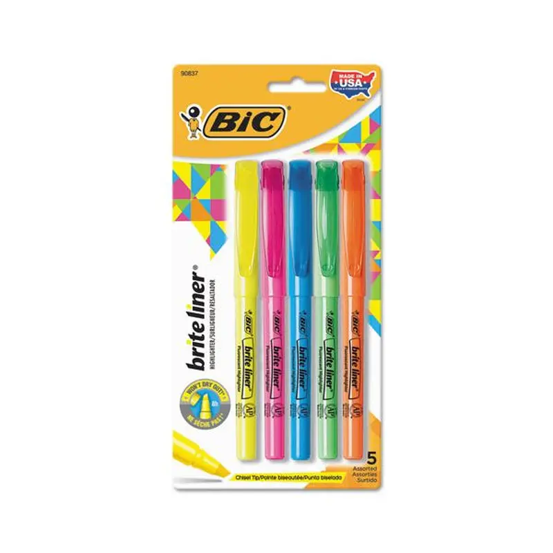 Bic Brite Liner Highlighters, Pen Style, Set of 5 Assorted Colors