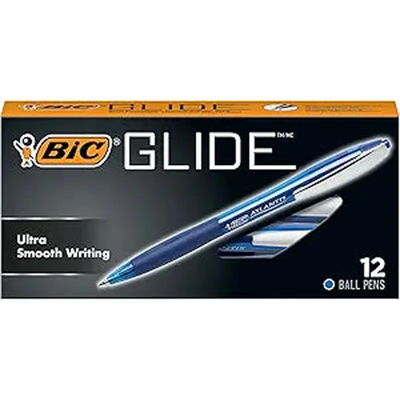 BIC Glide Retractable Pens 12 Pack, Blue Ink 1.0mm (BICVCG11-BLU)