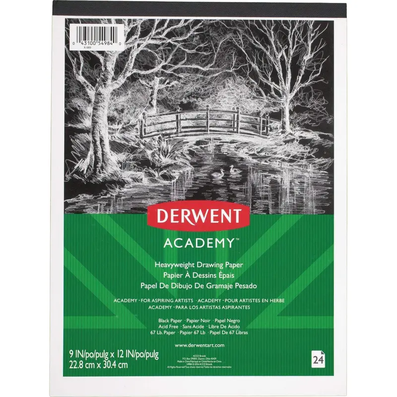Derwent Academy Drawing Pad, Heavyweight Paper, 9 x 12, 24 Sheets, Black (DER 54984)