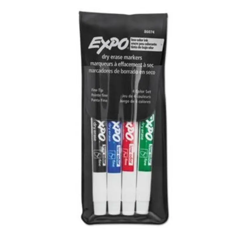 Expo Low-Odor Dry-Erase Markers, Fine Tip, Assorted Colors, 4/Set (86074)