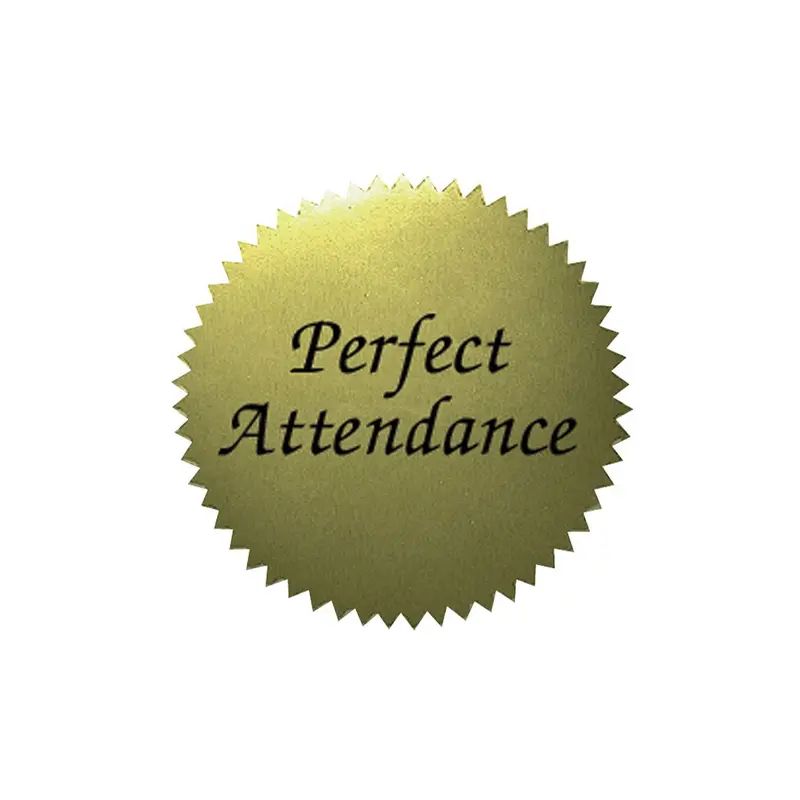 Flipside Perfect Attendance Gold Foil Certificate Seals, 2" - 50 Seals (VA 340)
