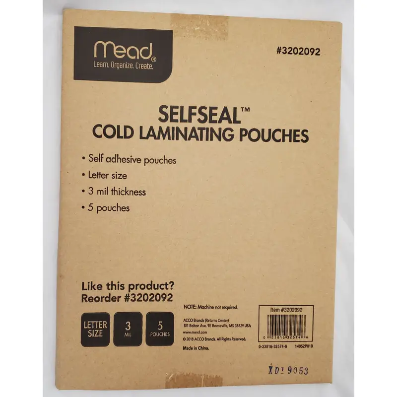 Mead Self-Seal Cold Laminating Pouches, 5 Pack 8.5" x 11" 3 mil (3202092)