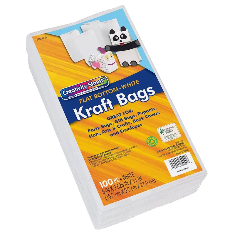Pacon Creativity Street Kraft Bags, Pack of 100. 6" x 3-5/8" x 11" (P 0072020)