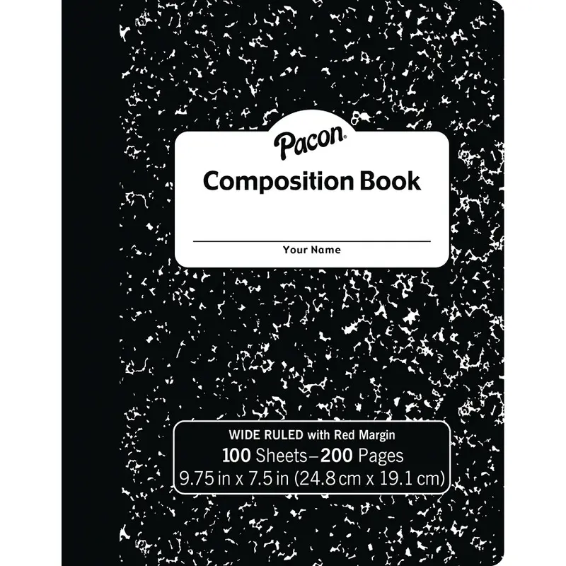 Pacon Hard Cover Wide Ruled Black Marble Composition Notebook (37101)