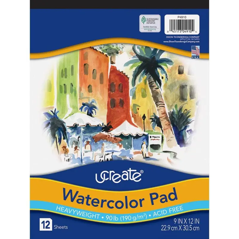 Pacon UCREATE Watercolor Pad, 12 Sheets, 9" X 12" (P4910)