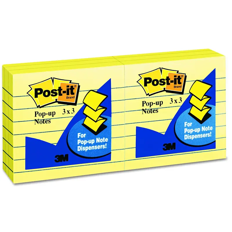 Post-it Pop-up Notes Original Canary Yellow, Lined, 3 x 3, 100-Sheet (Pack of 6)