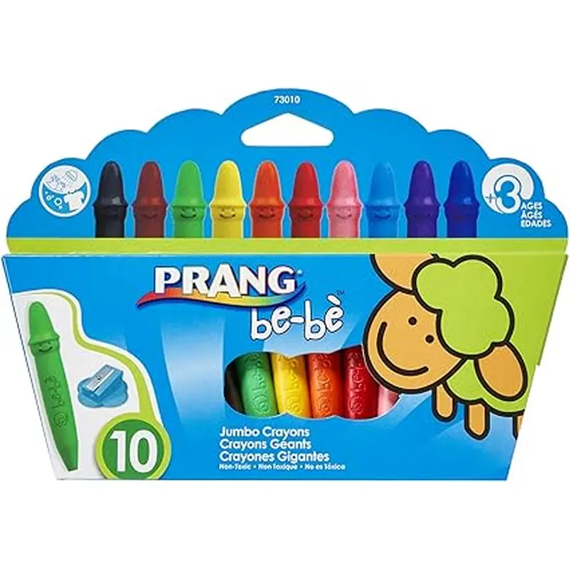 PRANG be-be Jumbo Washable Crayons for Small Children,  w/ Sharpener 10-Pack (73010)