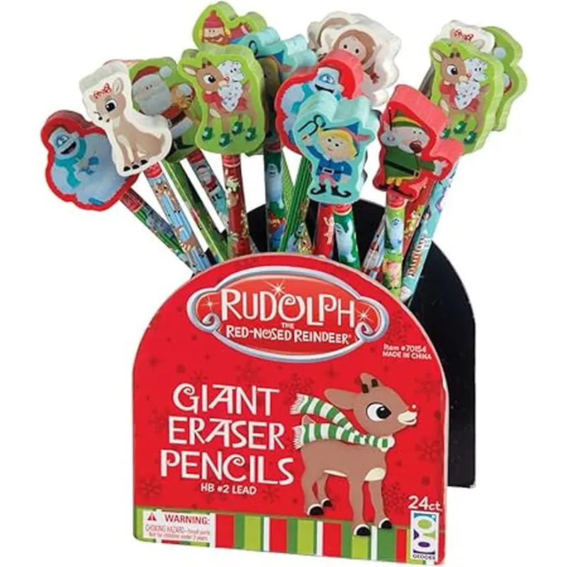 Raymond Geddes Rudolph The Red Nosed Reindeer Pencils With Giant Erasers 24 Count (70154S)