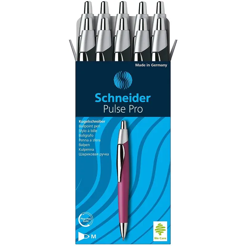 Schneider Pulse Pro Ballpoint Pens, Pack of 10, Med, Black InkBlack Barrel