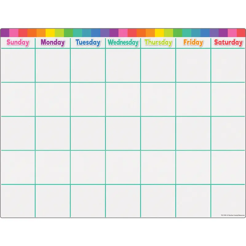 Teacher Created Colorful Calendar Write-On/Wipe-Off Chart 17" x 22" (TCR7494)