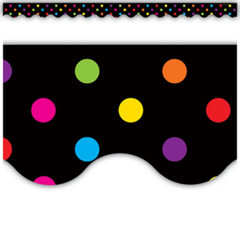 Teacher Created Multicolor Dots on Black Scalloped Border Trim (TCR 4648)
