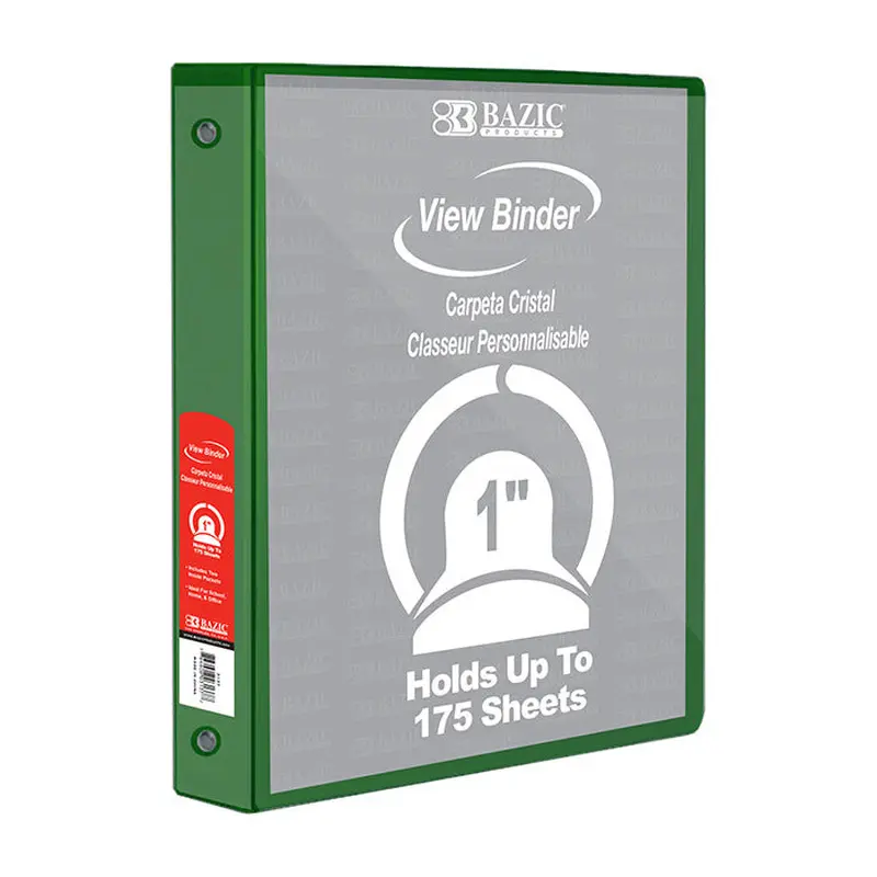 1" 3-RING BINDER - BAZIC GREEN W/2-POCKET