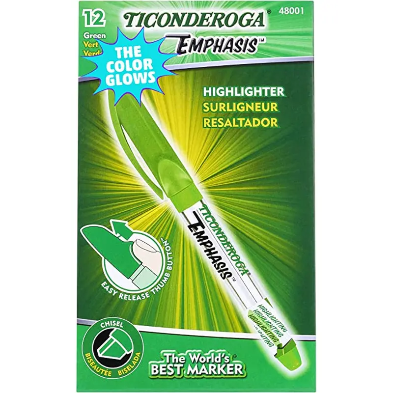 Ticonderoga Emphasis Fluorescent Highlighters, Green,12 Count (X 48001)