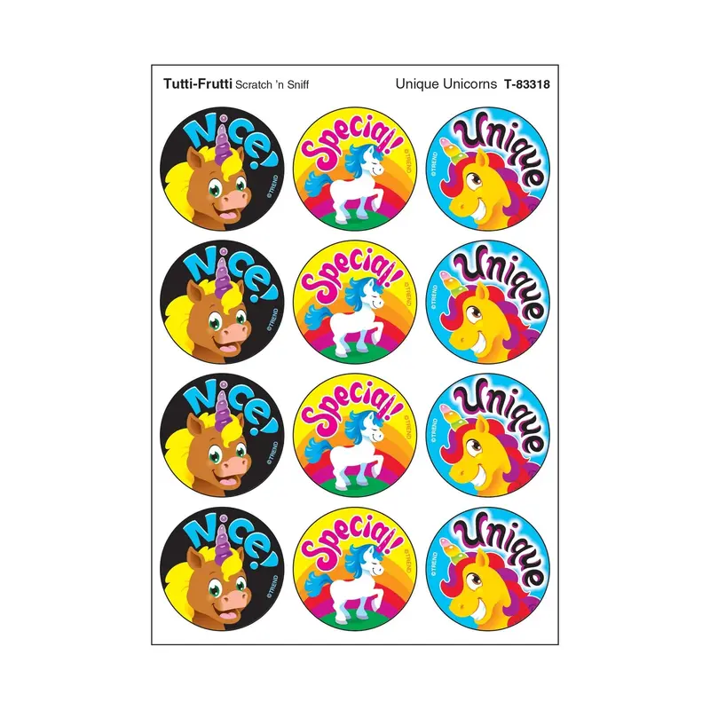 Trend Unique Unicorns, Tutti-Frutti scent Scratch 'n Sniff Stinky Stickers  Large Round (T 83318)