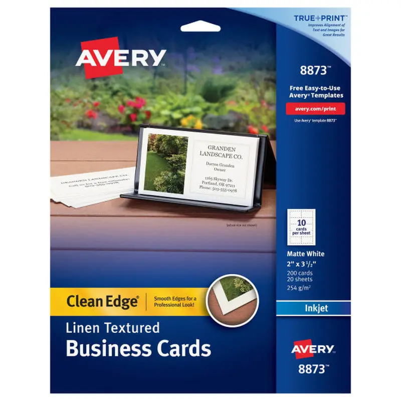 Avery Clean Edge Business Cards, True Print Matte Linen, Two-Sided Printing, 2" x 3-1/2", 200 Cards (8873)