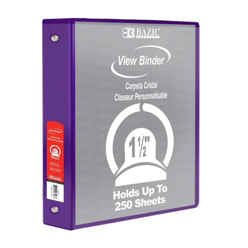 BAZIC 1.5" PURPLE 3-RING VIEW BINDER W/2-POCKET
