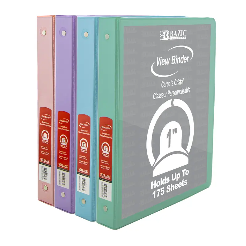 BAZIC Binder View 1" Asst. Pastel Color 3-Ring w/ 2-Pockets