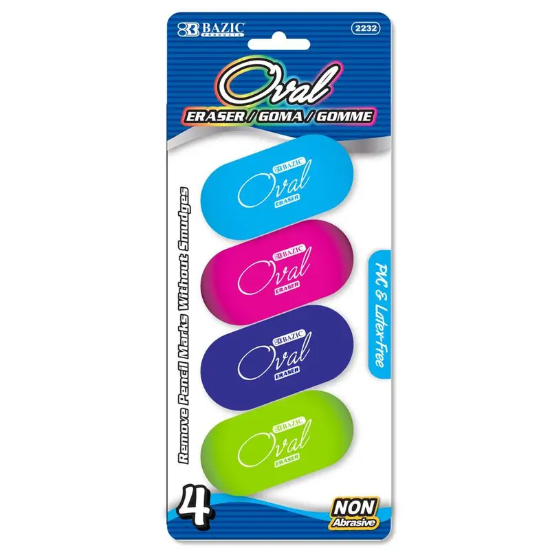 BAZIC Oval Eraser Bright Color (4/Pack)