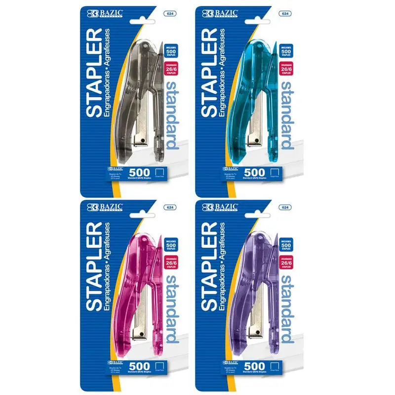 BAZIC Standard Stapler Transparent (26/6) w/ 500 Ct. Staples