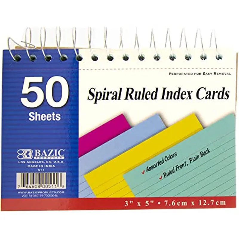 BAZIC SPIRAL RULED INDEX CARDS COLOR