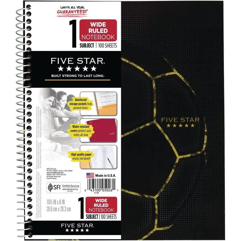 FIVE STAR SPORT WIREBOUND NOTEBOOK 1 SUBJECT 10-1/2*8 100S