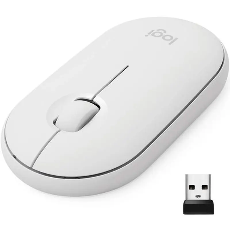 LOGITECH PEBBLE M350-MOUSE-OPTICAL WIRELESS-BLUETOOTH 2.4GHZ USB WIRELESS RECEIVER-WHITE
