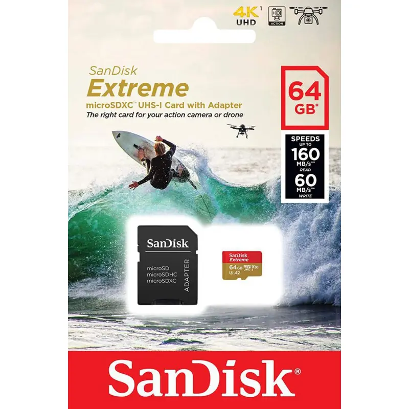 SANDISK MICROSDHC 64GB EXTREME ACTION CAM UHS-I U3 CL10