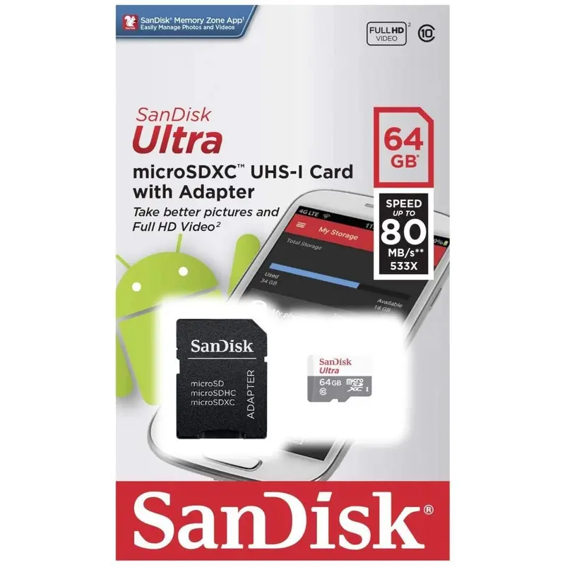 SANDISK ULTRA - FLASH MEMORY CARD (MICROSDXC TO SD ADAPTER) 64GB CLASS 10