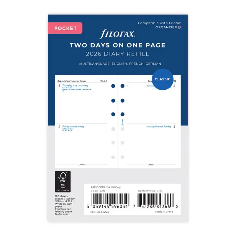 Filofax 2026 Pocket Two Days on One Page Planner