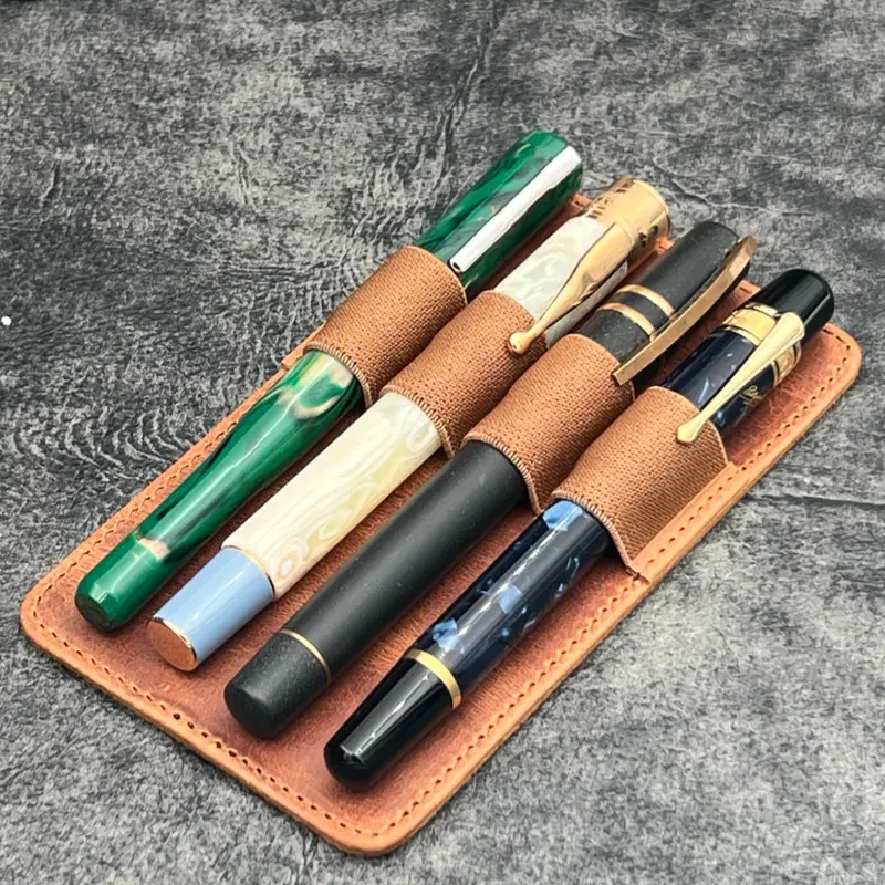 Galen Leather 4 Slot Replacement Pen Holder - Crazy Horse Forest Green