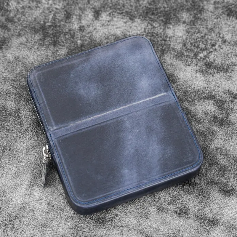 Galen Leather 6 Slot Zippered Magnum Opus Pen Case - Crazy Horse Navy Blue
